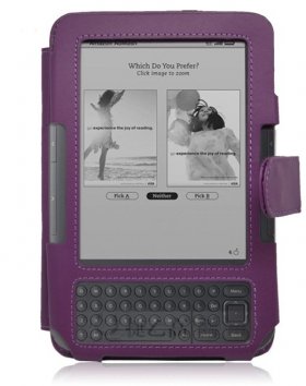 Purple PU Leather Book Style Case Cover With Buckle For Amazon Kindle 3