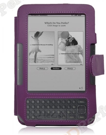 Purple PU Leather Book Style Case Cover With Buckle For Amazon Kindle 3