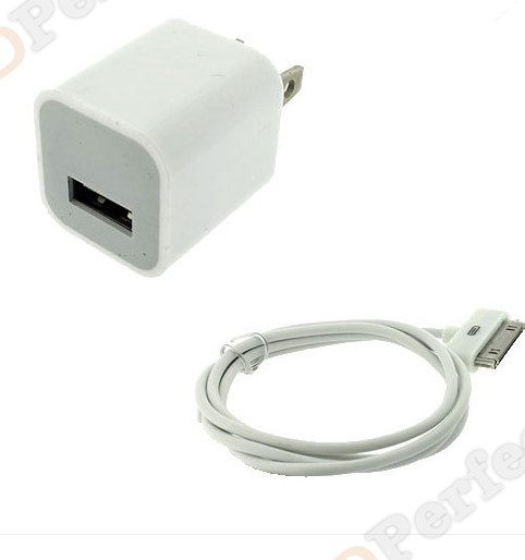 Replacement Cable + Home Charger Input 100V - 240V For iPhone 4S 4 3GS 3G 2G iPod Touch