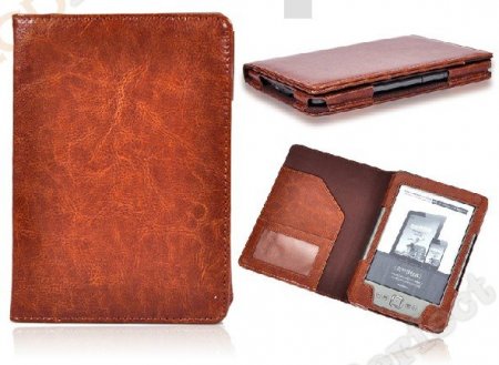 Brown PU Leather Book style Case Cover For Amazon Kindle 4